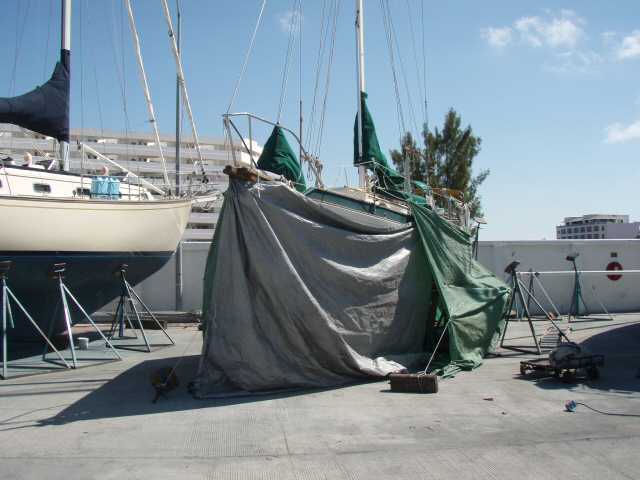 Boat tented for sanding